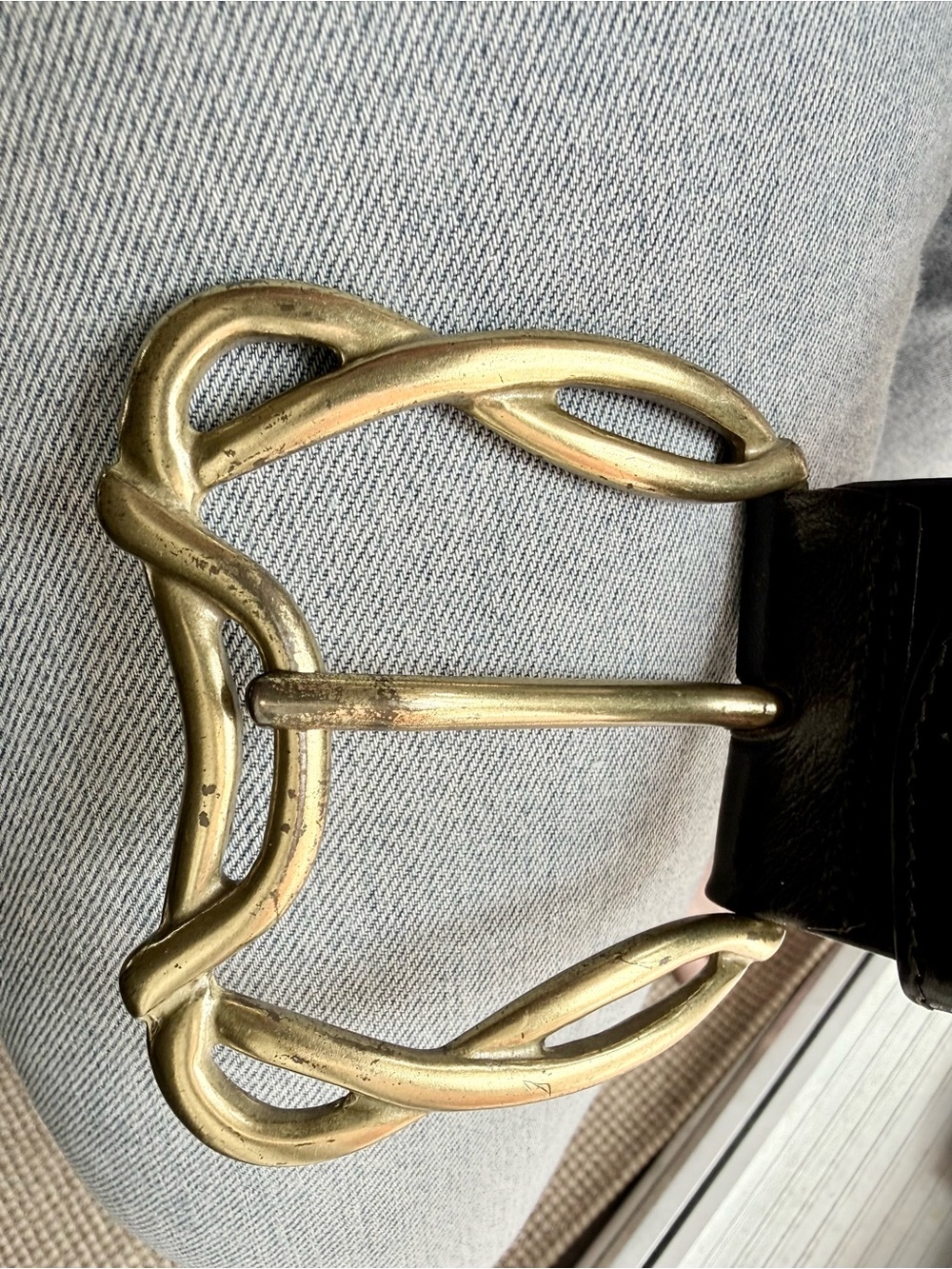 Vintage 90s Linea Pelle by Mira Black Leather Belt Gold Buckle Size Medium M